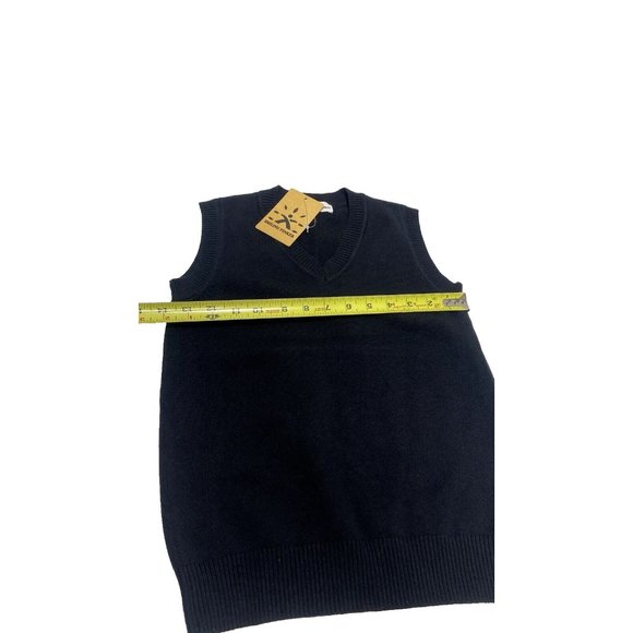 Black Sweater Vest Boys Size 7-8 V-Neck School Uniform Soft Knitted Cotton Top - Picture 4 of 5